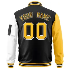 Black Gold-White Varsity Raglan Letterman Bomber Jacket 4