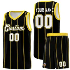 Black Gold White Vertical Stripes Basketball Jersey Set