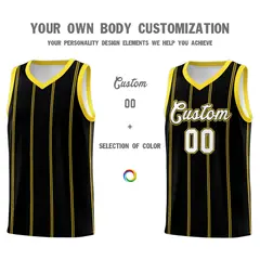 Black Gold White Vertical Stripes Basketball Jersey Set 3