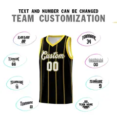 Black Gold White Vertical Stripes Basketball Jersey Set 4