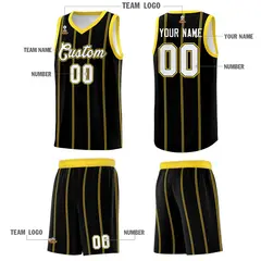 Black Gold White Vertical Stripes Basketball Jersey Set 5