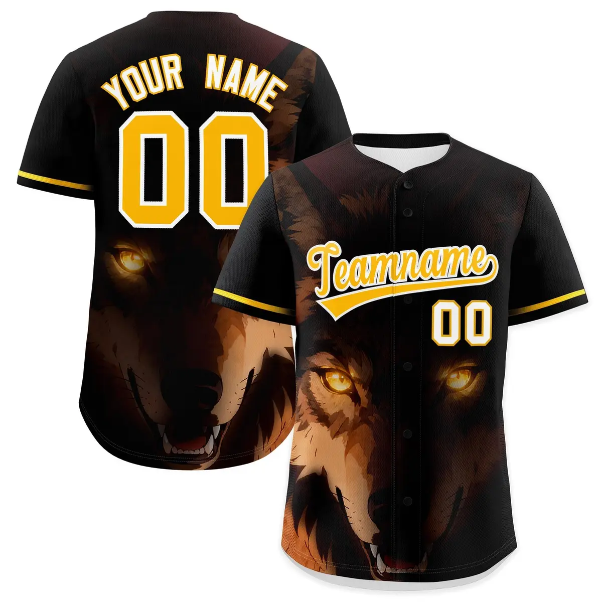 Black Gold White Wolf Graffiti Baseball Jersey