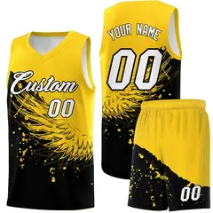 Black Gold Wing Pattern Basketball Jersey Sports Uniform