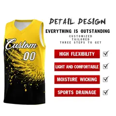 Black Gold Wing Pattern Basketball Jersey Sports Uniform 2