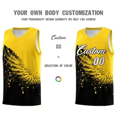 Black Gold Wing Pattern Basketball Jersey Sports Uniform 3