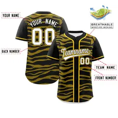 Black Gold Zebra Stripes Graffiti Authentic Baseball Jersey 2