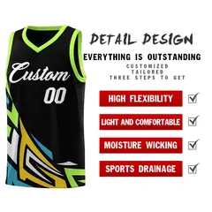 Black Gradient Graffiti Pattern Basketball Jersey 2