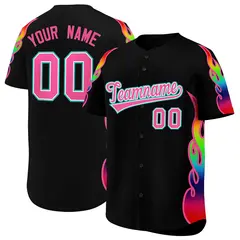 Black Graffiti Multicolored Flames Print Baseball Jersey 1
