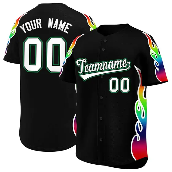Black Graffiti Multicolored Flames Print Baseball Jersey