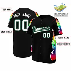 Black Graffiti Multicolored Flames Print Baseball Jersey 2