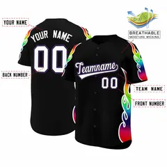 Black Graffiti Multicolored Flames Print Baseball Jersey 2
