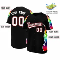 Black Graffiti Multicolored Flames Print Baseball Jersey 2