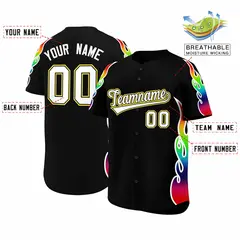 Black Graffiti Multicolored Flames Print Baseball Jersey 2