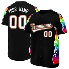 Black Graffiti Multicolored Flames Print Baseball Jersey 1