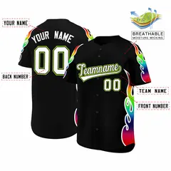 Black Graffiti Multicolored Flames Print Baseball Jersey 2