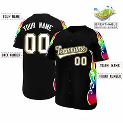 Black Graffiti Multicolored Flames Print Baseball Jersey 2