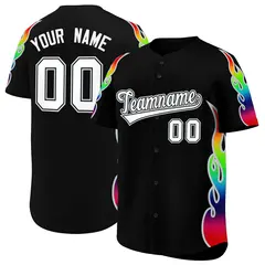 Black Graffiti Multicolored Flames Print Baseball Jersey