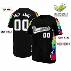 Black Graffiti Multicolored Flames Print Baseball Jersey 2