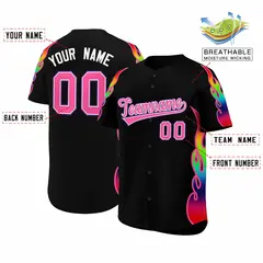 Black Graffiti Multicolored Flames Print Baseball Jersey 2