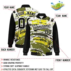 Black Graffiti Pattern Varsity Full-Snap Letterman Baseball Jacket 2