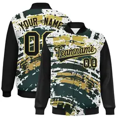 Black Graffiti Pattern Varsity Full-Snap Letterman Baseball Jacket