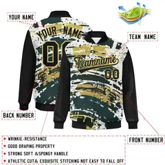 Black Graffiti Pattern Varsity Full-Snap Letterman Baseball Jacket 2