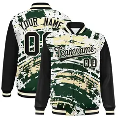 Black Graffiti Pattern Varsity Full-Snap Letterman Baseball Jacket