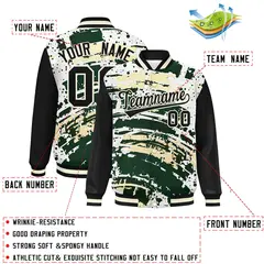 Black Graffiti Pattern Varsity Full-Snap Letterman Baseball Jacket 2