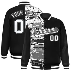 Black Graffiti Pattern Varsity Full-Snap Letterman Baseball Jacket