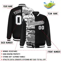 Black Graffiti Pattern Varsity Full-Snap Letterman Baseball Jacket 2