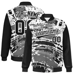 Black Graffiti Pattern Varsity Full-Snap Letterman Baseball Jacket