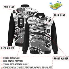 Black Graffiti Pattern Varsity Full-Snap Letterman Baseball Jacket 2