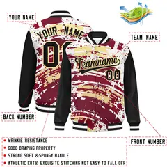 Black Graffiti Pattern Varsity Full-Snap Letterman Baseball Jacket 2
