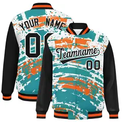 Black Graffiti Pattern Varsity Full-Snap Letterman Baseball Jacket