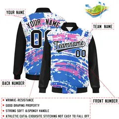 Black Graffiti Pattern Varsity Full-Snap Letterman Baseball Jacket 2