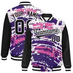 Black Graffiti Pattern Varsity Full-Snap Letterman Baseball Jacket