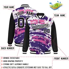 Black Graffiti Pattern Varsity Full-Snap Letterman Baseball Jacket 2