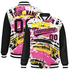 Black Graffiti Pattern Varsity Full-Snap Letterman Baseball Jacket