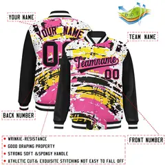 Black Graffiti Pattern Varsity Full-Snap Letterman Baseball Jacket 2