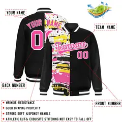Black Graffiti Pattern Varsity Full-Snap Letterman Baseball Jacket 2
