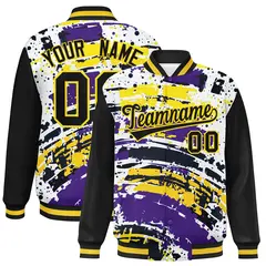 Black Graffiti Pattern Varsity Full-Snap Letterman Baseball Jacket