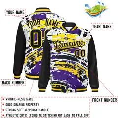 Black Graffiti Pattern Varsity Full-Snap Letterman Baseball Jacket 2