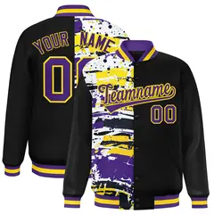 Black Graffiti Pattern Varsity Full-Snap Letterman Baseball Jacket