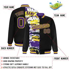 Black Graffiti Pattern Varsity Full-Snap Letterman Baseball Jacket 2