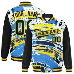 Black Graffiti Pattern Varsity Full-Snap Letterman Baseball Jacket 1