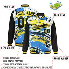 Black Graffiti Pattern Varsity Full-Snap Letterman Baseball Jacket 2