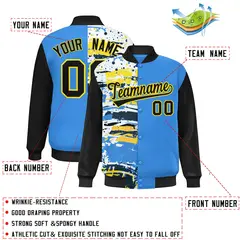 Black Graffiti Pattern Varsity Full-Snap Letterman Baseball Jacket 2