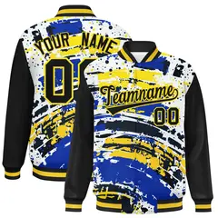 Black Graffiti Pattern Varsity Full-Snap Letterman Baseball Jacket 1