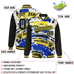 Black Graffiti Pattern Varsity Full-Snap Letterman Baseball Jacket 2