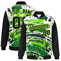 Black Graffiti Pattern Varsity Full-Snap Letterman Baseball Jacket 1